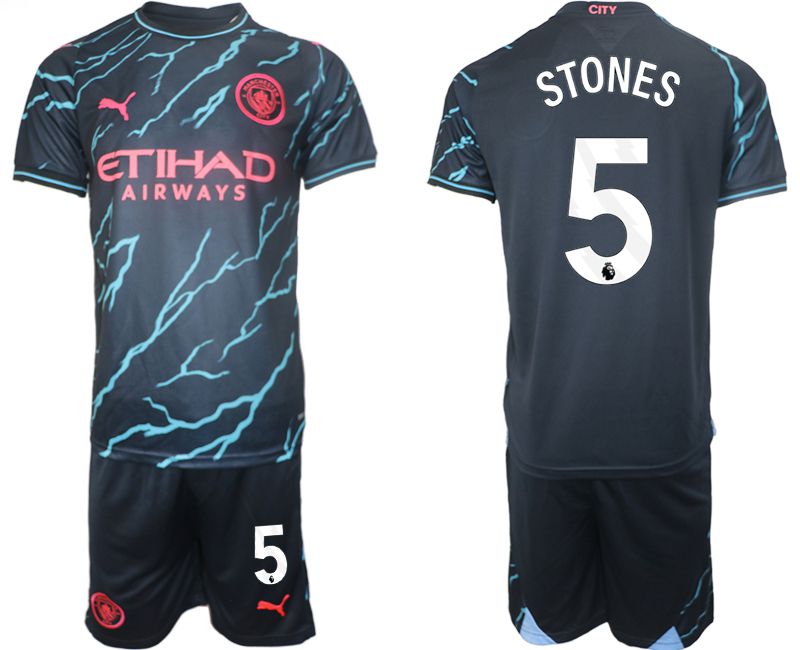 Men 2023-2024 Club Manchester City away blue 5 Soccer Jersey